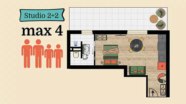 Ferienappartement Studio für 2 Erwachsene und 2 Kinder